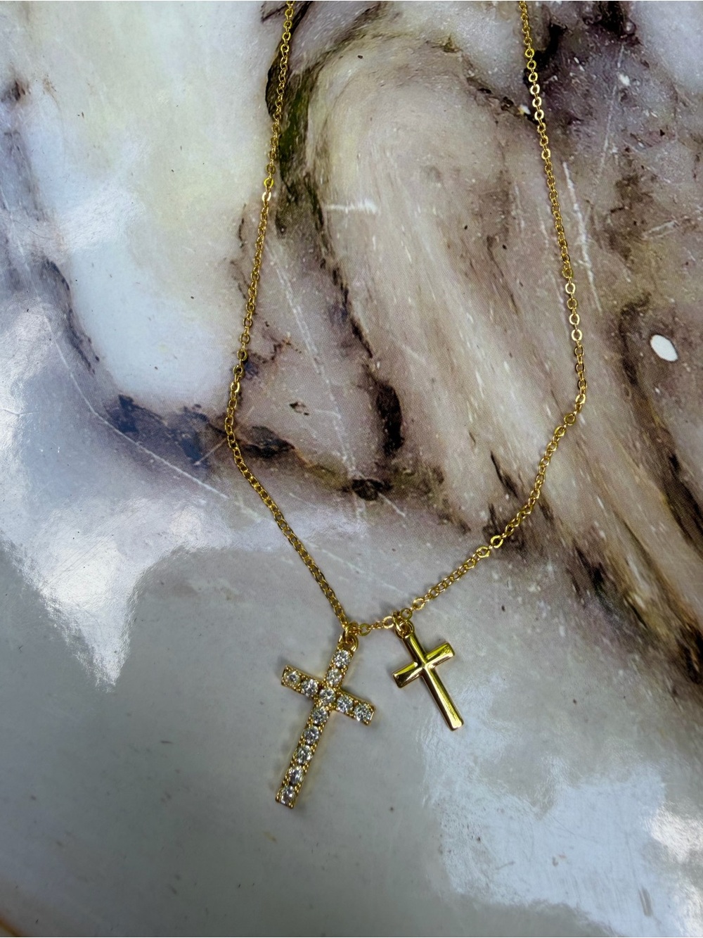 Francesca's Collections Gold Double Cross Necklace with Crystal Accent